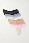 HANKY PANKY + STONEY CLOVER LANE + NET SUSTAIN SIGNATURE SET OF 12 STRETCH-LACE THONGS