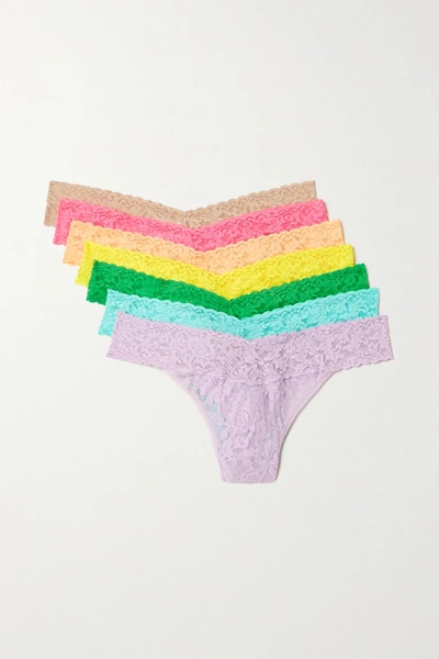 Hanky Panky + Stoney Clover Lane + Net Sustain Signature Set Of Seven Stretch-lace Thongs In Pink
