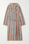 MISSONI YVAR STRIPED HOODED BELTED COTTON-TERRY ROBE