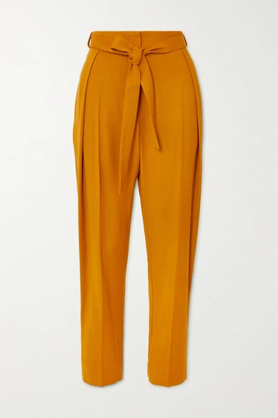 Roksanda Goya Belted Twill Tapered Trousers In Orange
