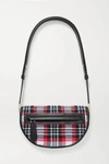 BURBERRY OLYMPIA SMALL CHECKED JACQUARD AND LEATHER SHOULDER BAG