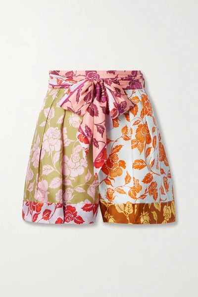 Zimmermann The Lovestruck Belted Floral-print Silk-twill Shorts In Multicolour