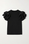 ALEXANDER MCQUEEN RUFFLED POPLIN-TRIMMED COTTON-JERSEY T-SHIRT