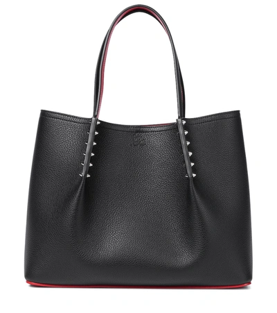 Christian Louboutin Black Grained Leather Small Cabarock Tote Bag In Rocket