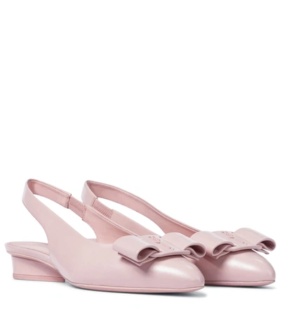 Ferragamo Bow-detail Slingback Ballerina Shoes In Neutral