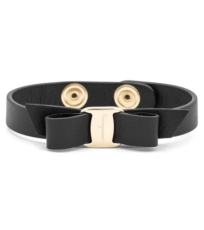 Ferragamo Vara Bow Leather Bracelet In Black