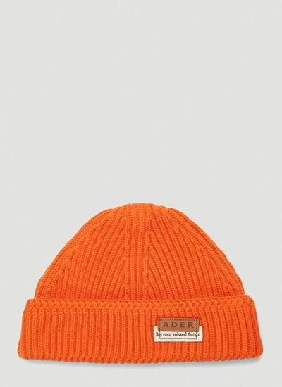 Ader Error Logo Patch Wool Knit Beanie In Orange
