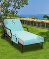 LINUM HOME STANDARD SIZE CHAISE LOUNGE COVER WITH SIDE POCKETS EMBROIDERED WITH ANCHOR