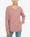 PINK ROSE HIPPIE ROSE JUNIORS' RIBBED LACE-UP SWEATER