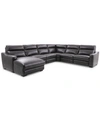 Furniture Gabrine 6-pc. Leather Sectional With 2 Power Headrests & Chaise, Created For Macy's In Charcoal