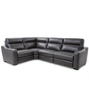 Furniture Gabrine 4-pc. Leather Sectional With 2 Power Headrests, Created For Macy's In Charcoal