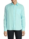 Vilebrequin Caroubis Patch-pocket Slubbed-linen Shirt In Blue