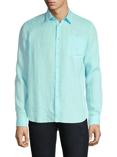 Vilebrequin Caroubis Patch-pocket Slubbed-linen Shirt In Aquamarine