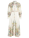 ZIMMERMANN WOMEN'S WAVELENGTH FLORAL PUFF-SLEEVE BELTED LINEN MAXI SHIRTDRESS,0400012220586