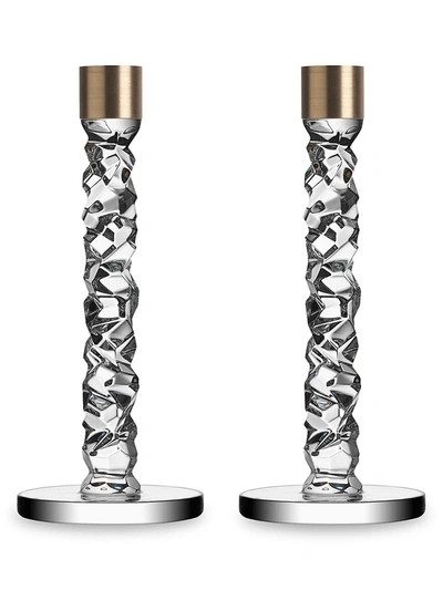 Orrefors Carat 2-piece Glass & Brass Candlestick Set In Nocolor
