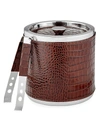 GRAPHIC IMAGE CROCODILE-EMBOSSED LEATHER STAINLESS STEEL 2-PIECE ICE BUCKET & TONGS SET,400012856428