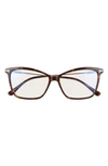 Tom Ford Blue Block Square Plastic Optical Glasses In Dark Havana/ Rose Gold