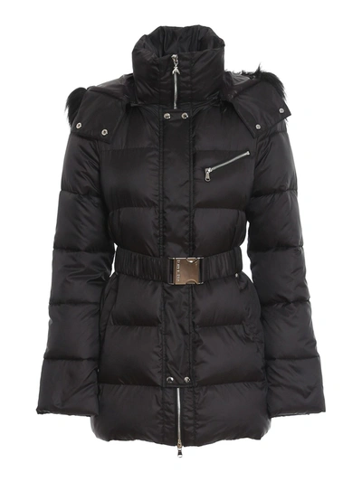 Patrizia Pepe Padded Jacket With Faux Fur Crown At Hood In Black