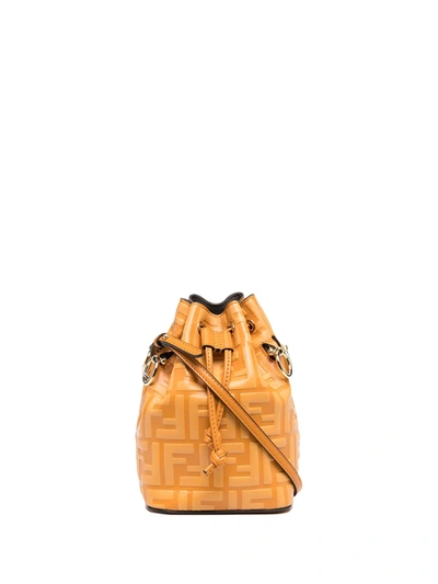 Fendi Logo Embossed Bucket Bag In Neutrals