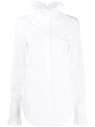 Rabanne Women's Ruffled Cotton Poplin High-neck Shirt In White