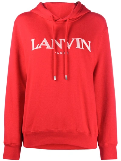 Lanvin Logo-embroidered Hoodie In Red