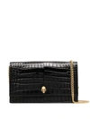 Alexander Mcqueen Skull Small Embossed Croc Leather Crossbody Bag In Black