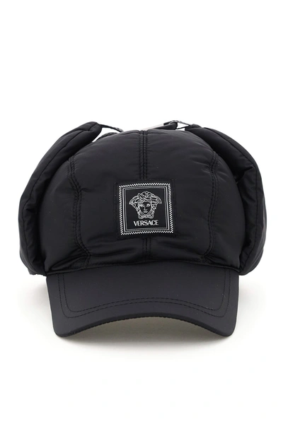 Versace Medusa Patch Nylon Hat In Black