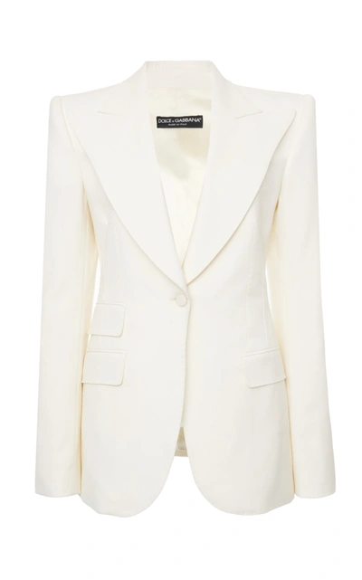Dolce & Gabbana Matte Stretch Wool Single Breast Jacket In Off White