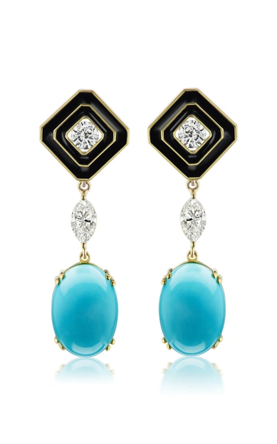 Andrew Glassford Women's Museum Enameled 18k Yellow Gold Turquoise; Diamond Earrings In Blue