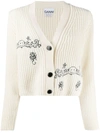 GANNI EMBROIDERY RIBBED KNIT CARDIGAN