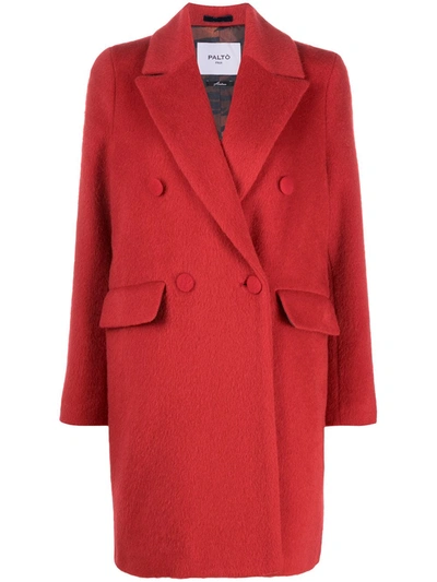 Paltò Double-breasted Wool-blend Coat In Red