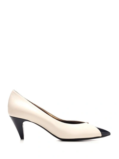 Saint Laurent Lola Point-toe Leather Pumps In White