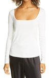 Vince Square-neck Long-sleeve Slim Tee In Off White