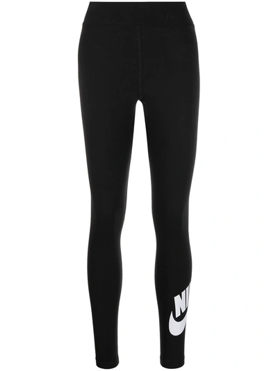 Nike Logo Print Leggings In Black