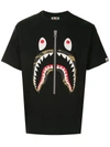 A Bathing Ape Shark Print Relaxed Cotton T-shirt In Black X Yellow