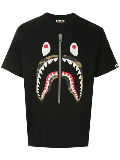 A Bathing Ape Shark Print Relaxed Cotton T-shirt In Black X Yellow