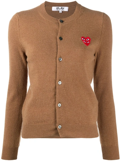 Comme Des Garçons Play Embroidered-logo Knit Cardigan In Brown