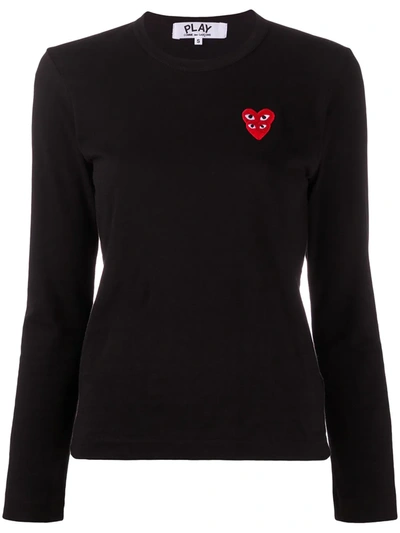 Comme Des Garçons Play Embroidered-logo Longsleeved Top In Black