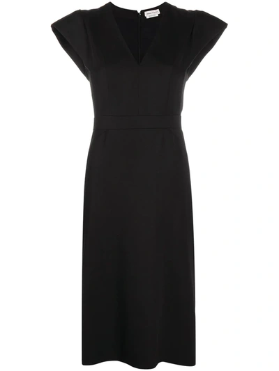 Alexander Mcqueen Pleated-detail V-neck Dress In Black