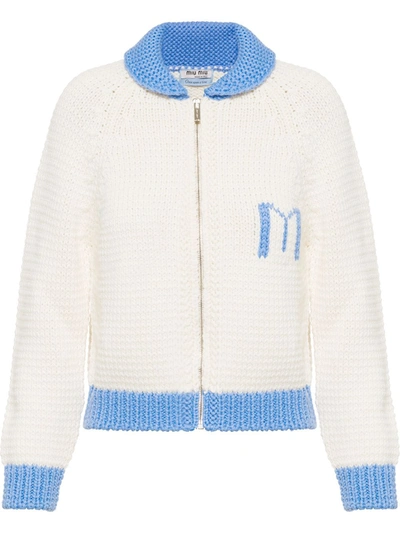 Miu Miu Train Zip-up Cardigan In White