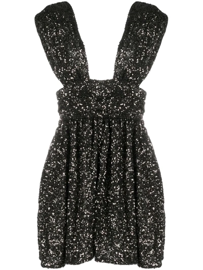 Amen Sleeveless Sequined Mini Dress In Silver