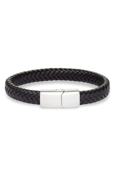 Nordstrom Woven Leather Bracelet In Black- Silver