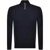 Barbour Cotton Half Zip Tartan Trim Sweater Navy In Navy