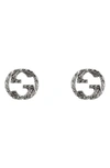 Gucci Stud Earrings With Interlocking G Motif In Aged Sterling Silver
