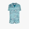 Desmond & Dempsey Bocas Printed Cotton Pyjama Set In Blau