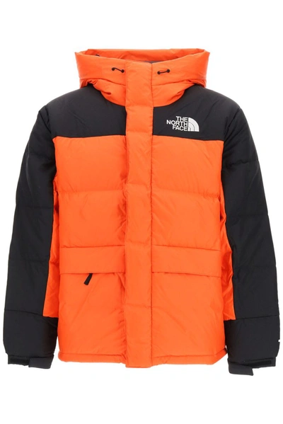 The North Face Panelled Hooded Padded Jacket In Orange,black