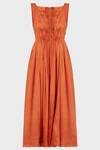 Aje Women's Unfold Pleated Printed Poplin Midi Bib Dress In Rust Orange