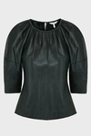 REBECCA TAYLOR GATHERED LEATHER BLOUSE,869197