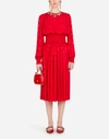 Dolce & Gabbana Shirred-panel Flocked Dress In Red