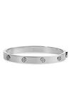 Tory Burch Miller Logo-charm Bangle Bracelet In Tory Silver